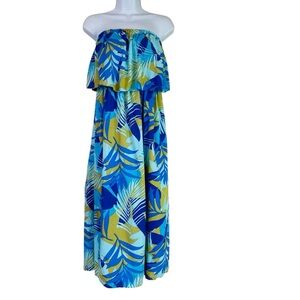 Santiki Tropical Print Flounce Strapless Dress Size L